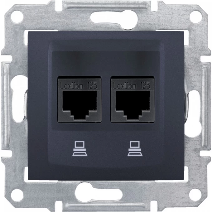 Розетка двойная компьютерная SCHNEIDER ELECTRIC SEDNA RJ45, кат. 5е, неэкр. UTP, графит SDN4400170