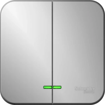 2-клавишный выключатель SCHNEIDER ELECTRIC BLANCA с подсветкой, 10А, 250B, АЛЮМИНИЙ