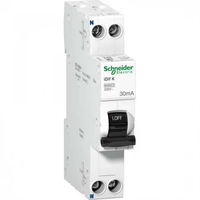 Дифференциальный автомат электронного типа SCHNEIDER ELECTRIC ACTI 9 iDif K 6КА 16A C 30МA AC A9D63616 Дифференциальный автомат электронного типа SCHNEIDER ELECTRIC ACTI 9 iDif K 6КА 16A C 30МA AC A9D63616