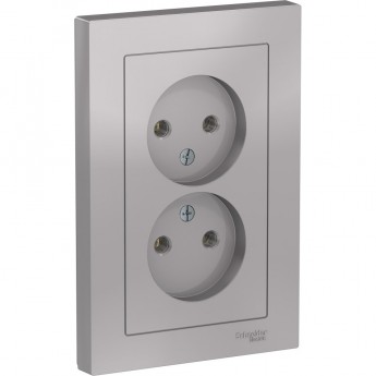 Розетка двойная SCHNEIDER ELECTRIC ATLASDESIGN без заземления, в сборе, алюминий