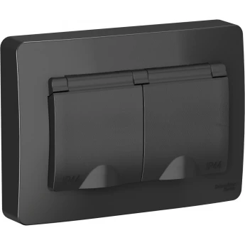 Розетка двойная SCHNEIDER ELECTRIC BLANCA IP44 с заземлением, со шторками, с крышками, 16А, 250В, антрацит