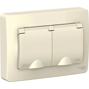 Розетка двойная SCHNEIDER ELECTRIC BLANCA IP44 с заземлением, со шторками, с крышками, 16А, 250В, молочный