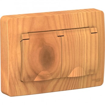 Розетка двойная SCHNEIDER ELECTRIC BLANCA IP44 с заземлением, со шторками, с крышками, 16А, 250В, ясень