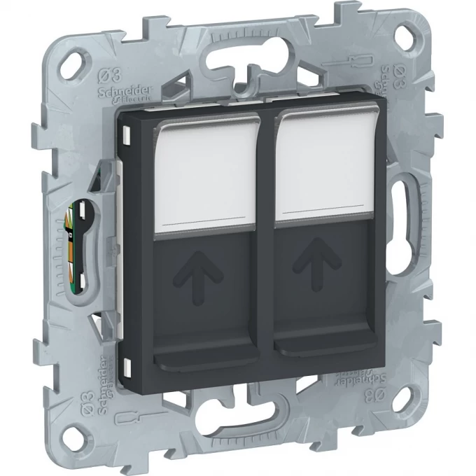 Розетка компьютерная SCHNEIDER ELECTRIC UNICA NEW, RJ45, двойная, кат. 5е UTP, антрацит NU542054 Розетка компьютерная SCHNEIDER ELECTRIC UNICA NEW, RJ45, двойная, кат. 5е UTP, антрацит NU542054