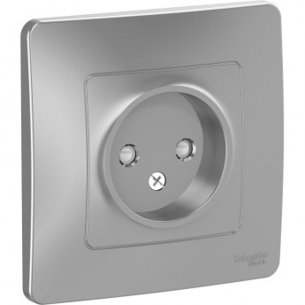 Розетка одинарная SCHNEIDER ELECTRIC BLANCA без заземления, со шторками, 16А, 250В, АЛЮМИНИЙ