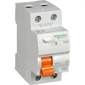 Дифференциальный выключатель нагрузки SCHNEIDER ELECTRIC ДОМОВОЙ ВД63 2П 16A 10MA АС, Испания